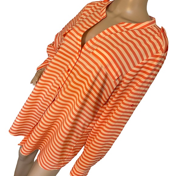 CALVIN KLEIN  | ORANGE STRIPED BUTTON DOWN SHIRT - Picture 3 of 14